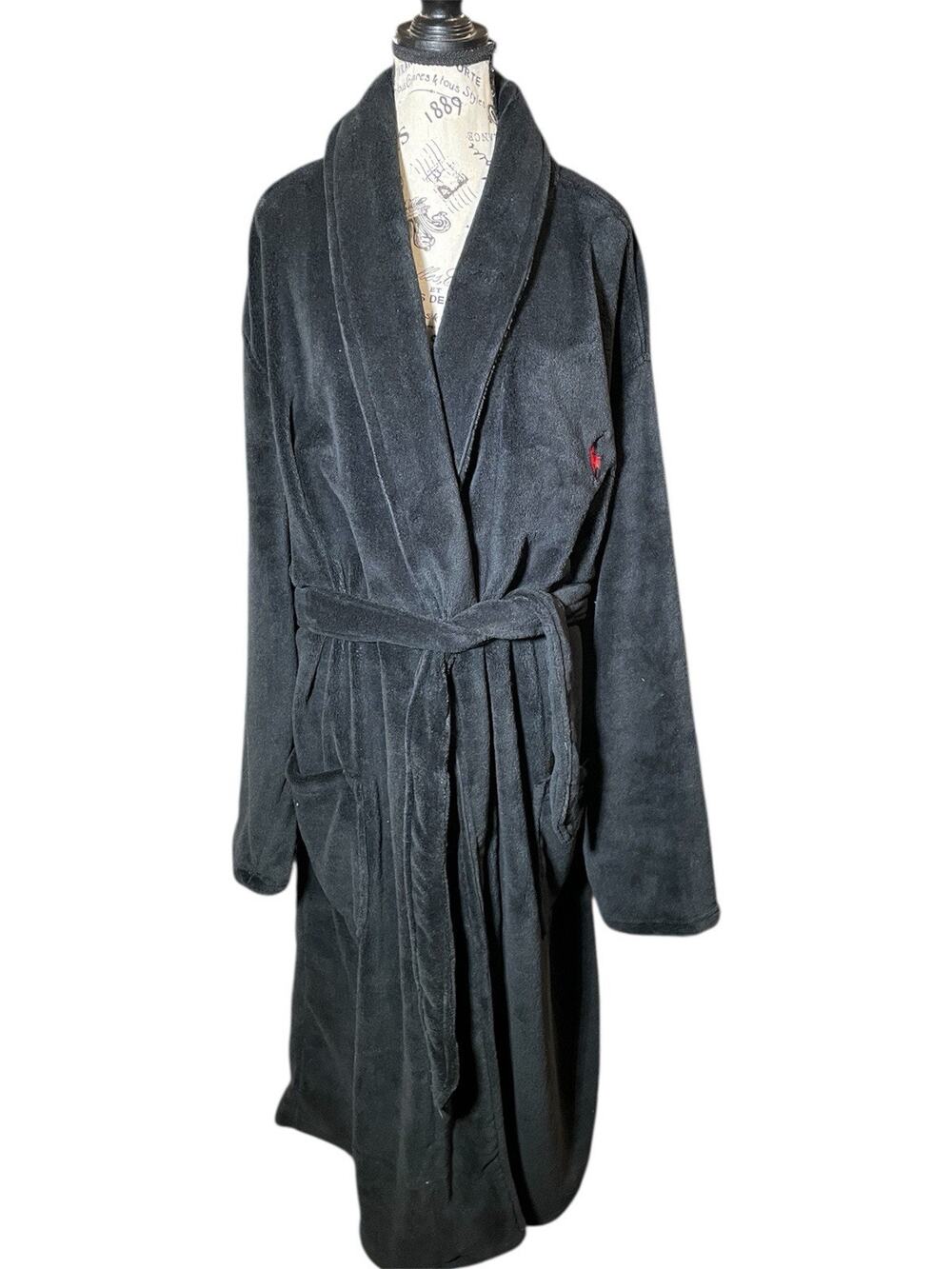 Polo Ralph Lauren Black Plush Robe—Large-Extra Large, New With Tags